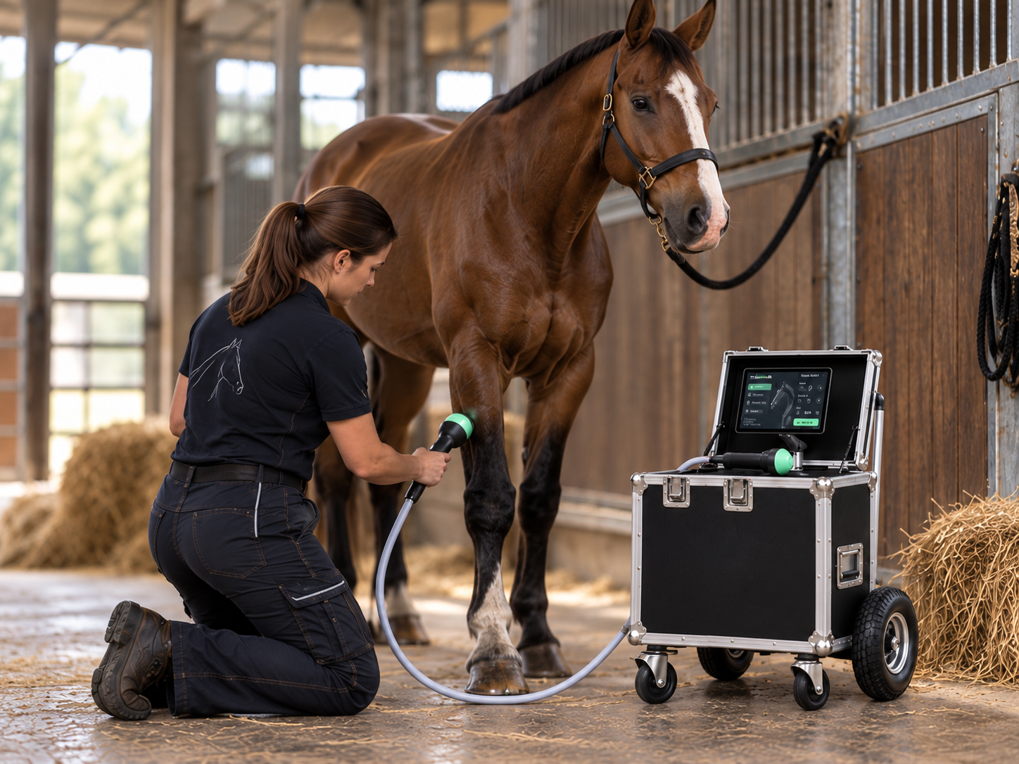 AnGen Vet focused electrohydraulic ESWT system for equine veterinary use